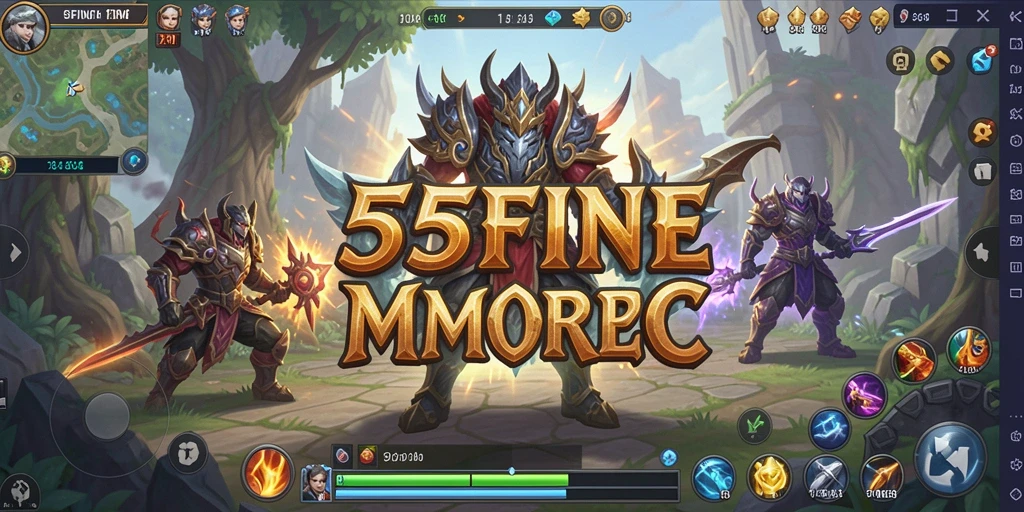 Tangkapan layar gameplay 55FIVE menampilkan pertarungan epik di dunia MMORPG.
