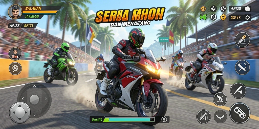 Screenshot menunjukkan adrenalin balapan motor yang mendebarkan