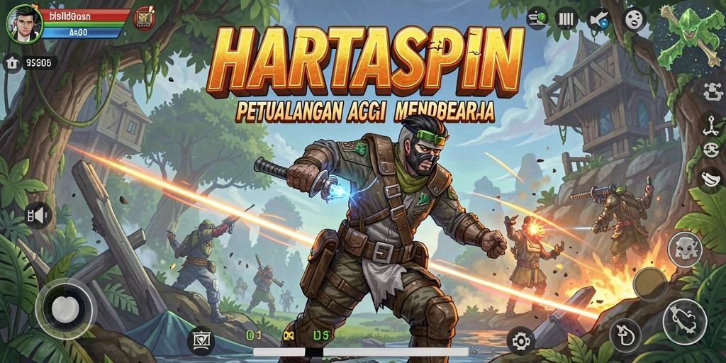 Tampilan gameplay HARTASPIN yang mendebarkan saat melawan musuh.