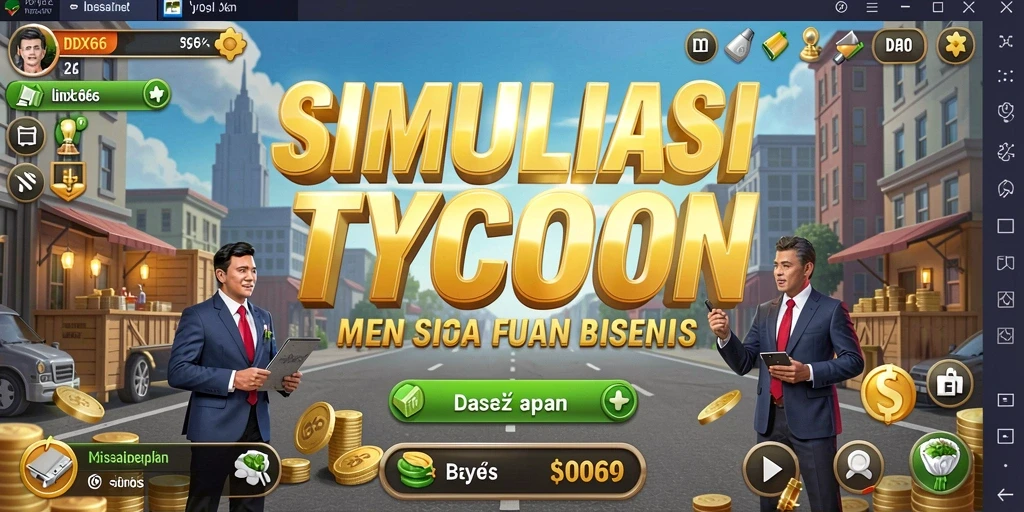 Tangkapan layar utama <strong>IDX66</strong> menampilkan serunya gameplay bisnis Tycoon.