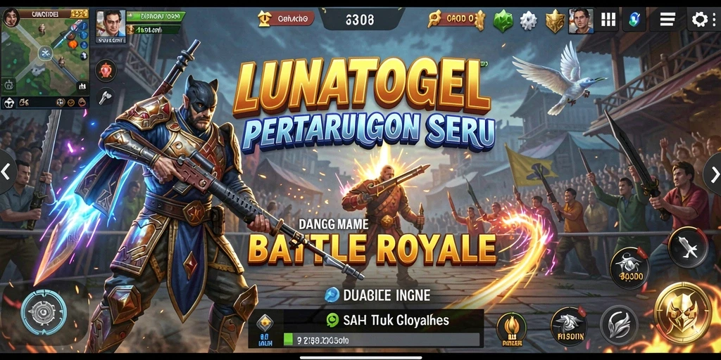 Screenshot gameplay LUNATOGEL menampilkan aksi seru dalam pertarungan Battle Royale.