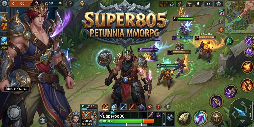 Screenshot utama SUPER805 menunjukkan gameplay MMORPG yang mendebarkan dan penuh warna.
