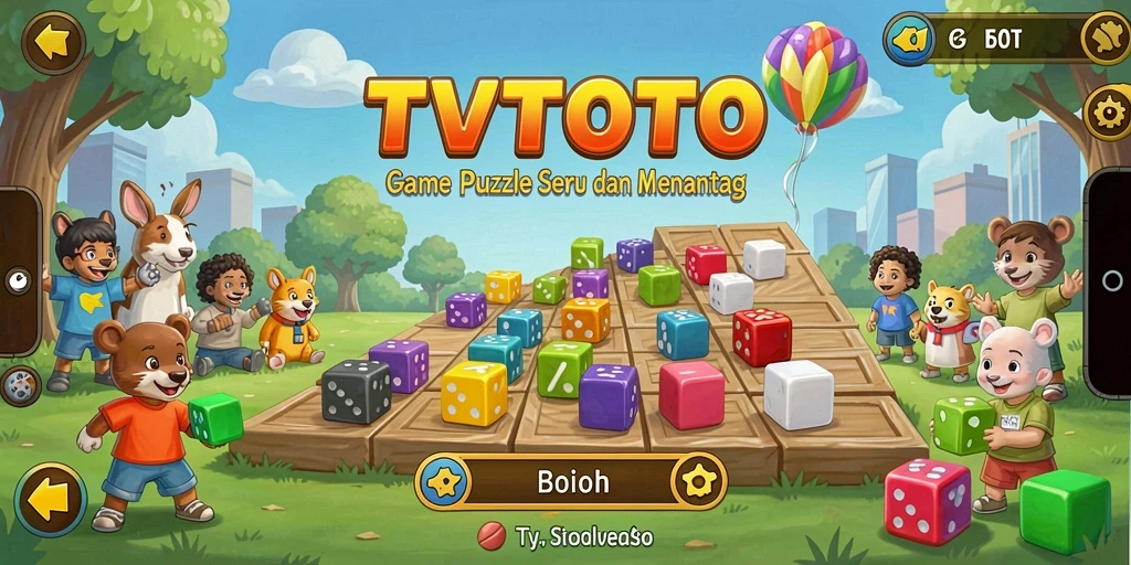Screenshot gameplay TVTOTO menunjukkan puzzle yang berwarna-warni dan menantang.