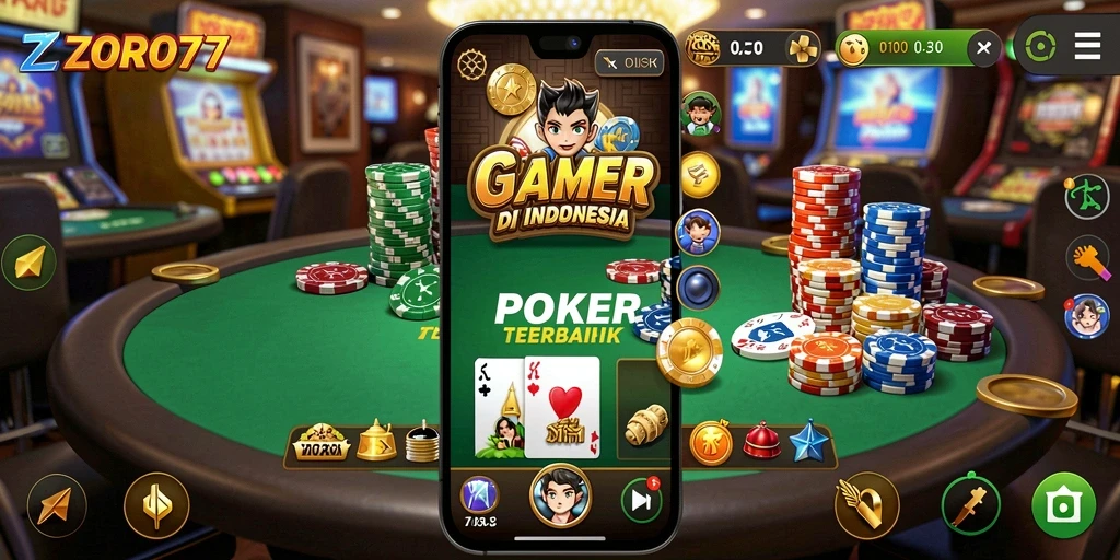 Tampilan gameplay ZORO77 yang menarik dan interaktif saat bermain Poker.